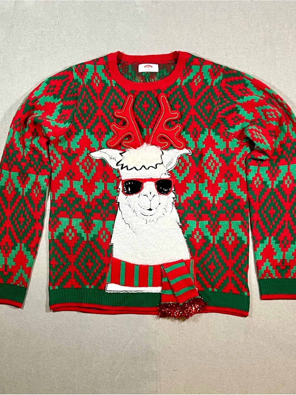 Holiday Time Men’s L Red Green Llama Christmas Sweater Funny Festive Knit